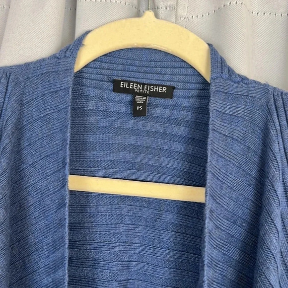 Eileen Fisher Ribbed Open Front 100% Merino Wool Cardigan Size Small Petite - Picture 3 of 4